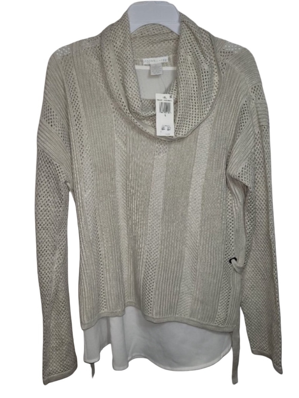 NWT Large Design History cowl neck mixed-knit layered sweater